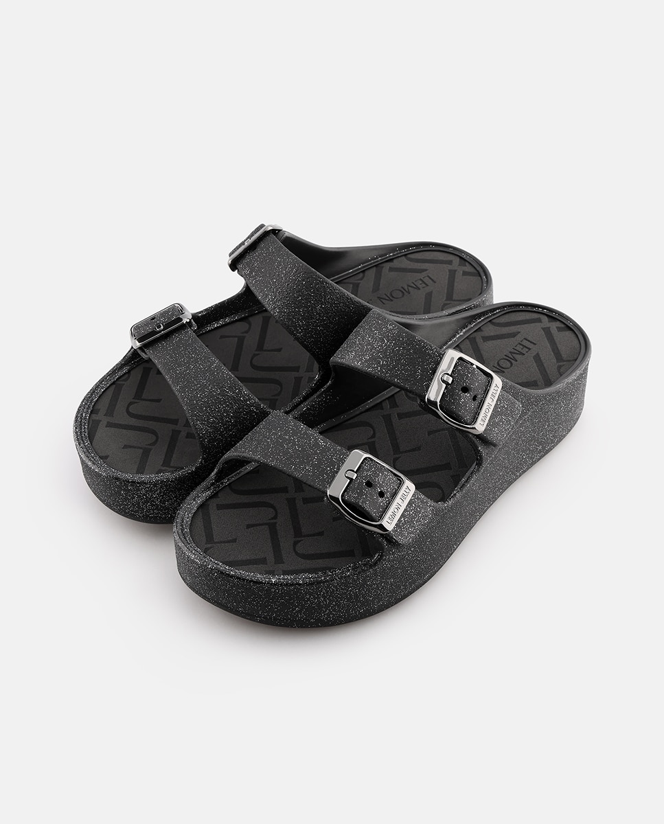 Sandálias de Plataforma Vegan com Tiras Ajustáveis GIULIETTA em Preto Metalizado Preto-3