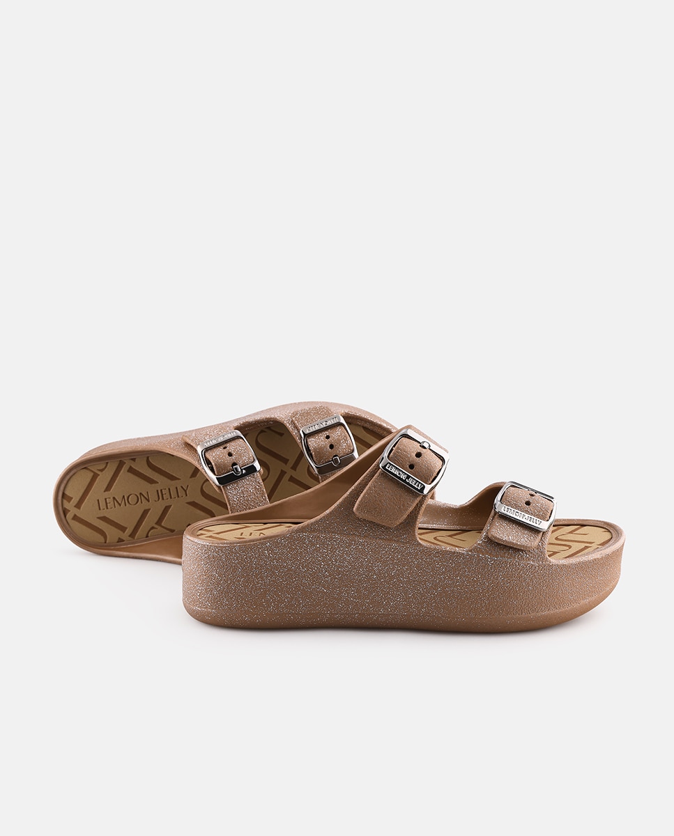 Sandálias de Plataforma Vegan com Tiras Ajustáveis GIULIETTA em Castanho Metalizado Castanho-3