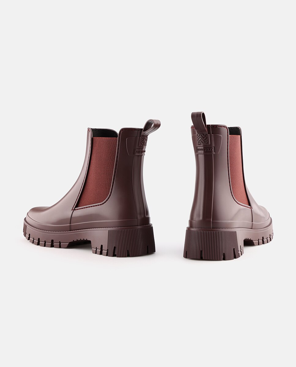Botins Chelsea de Chuva Vegan KIRBY em Bordeaux Mate Vermelho-5