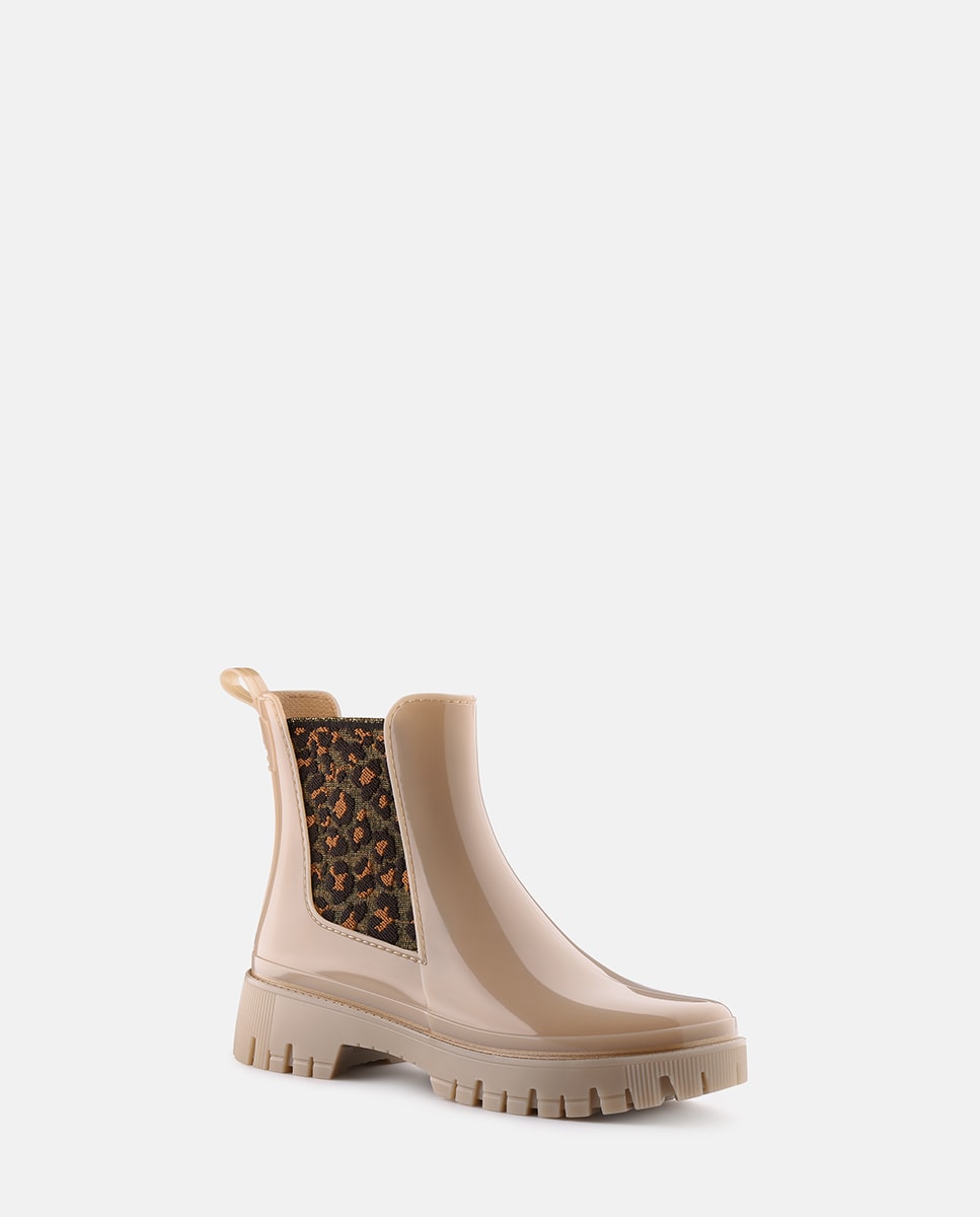 Botins Chelsea Vegan com Elástico Estampado RORY em Bege Bege-2