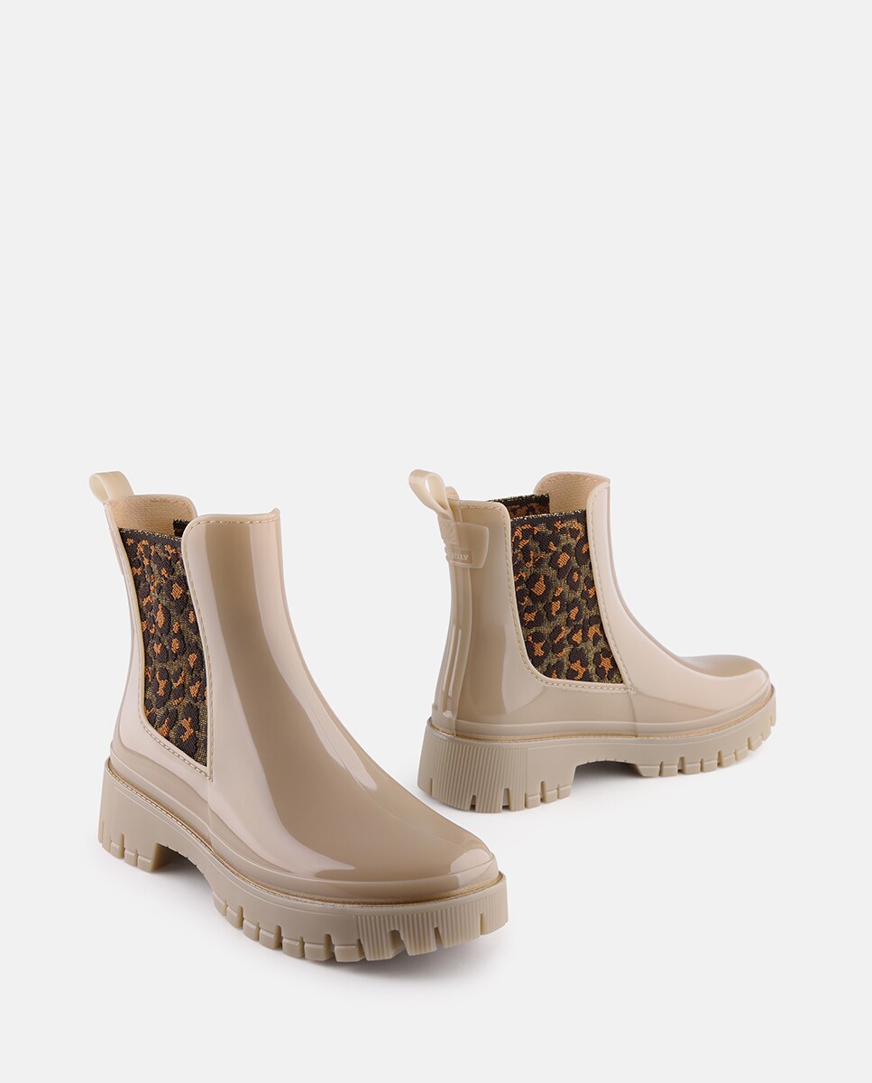 Botins Chelsea Vegan com Elástico Estampado RORY em Bege Bege-5