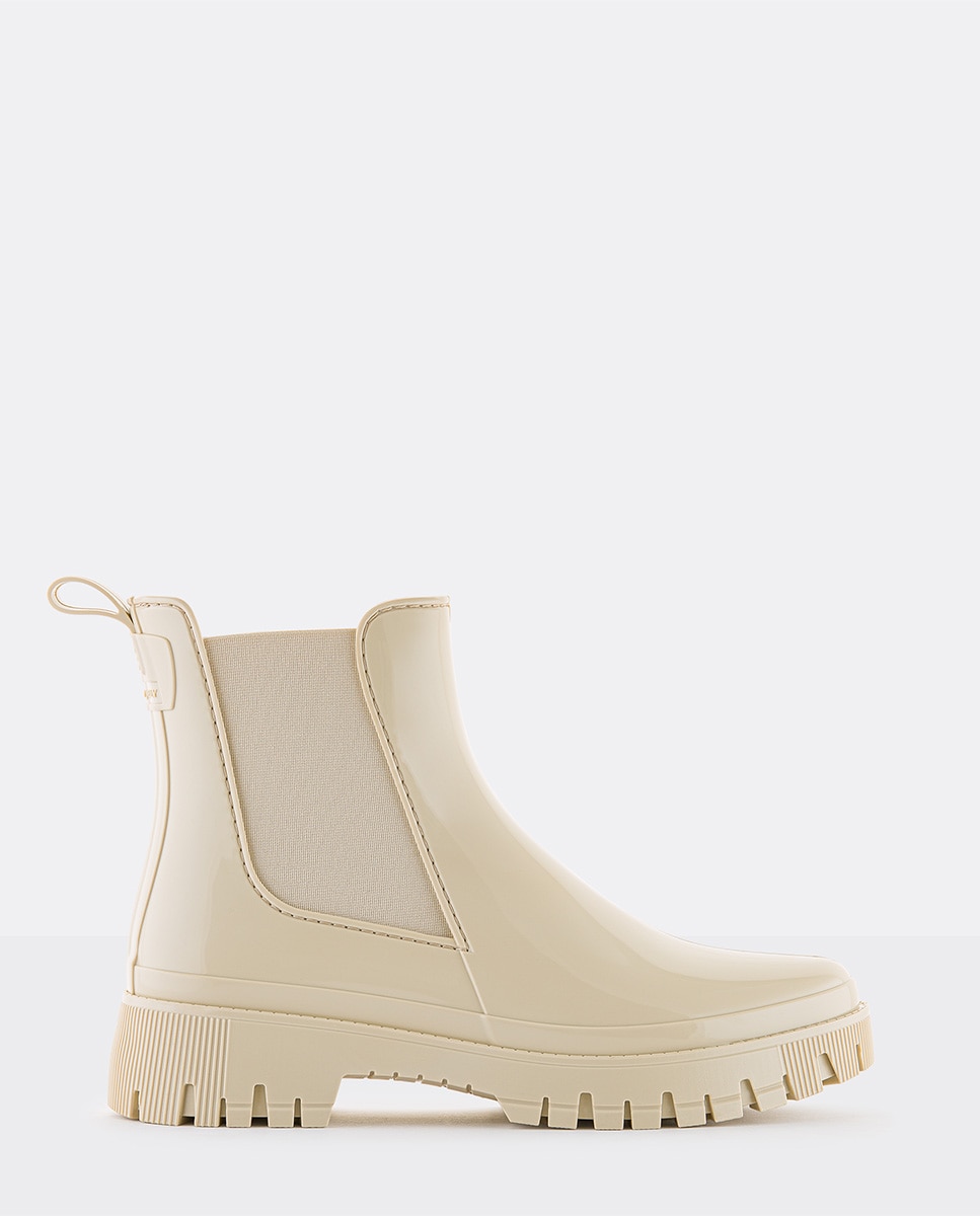 Botins Chelsea de Chuva Vegan Peachy Oat Milk em Bege Branco-1