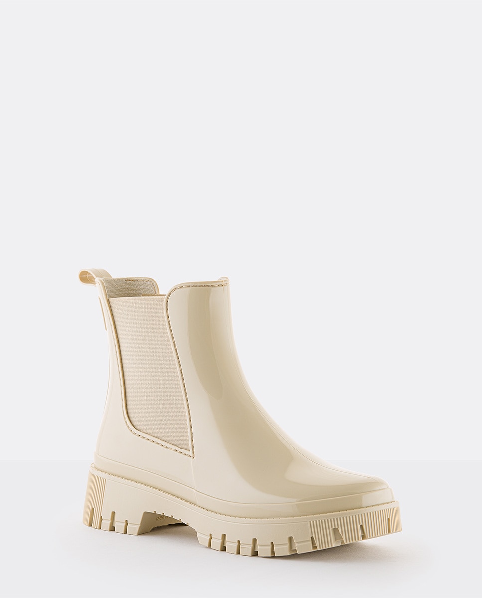 Botins Chelsea de Chuva Vegan Peachy Oat Milk em Bege Branco-2