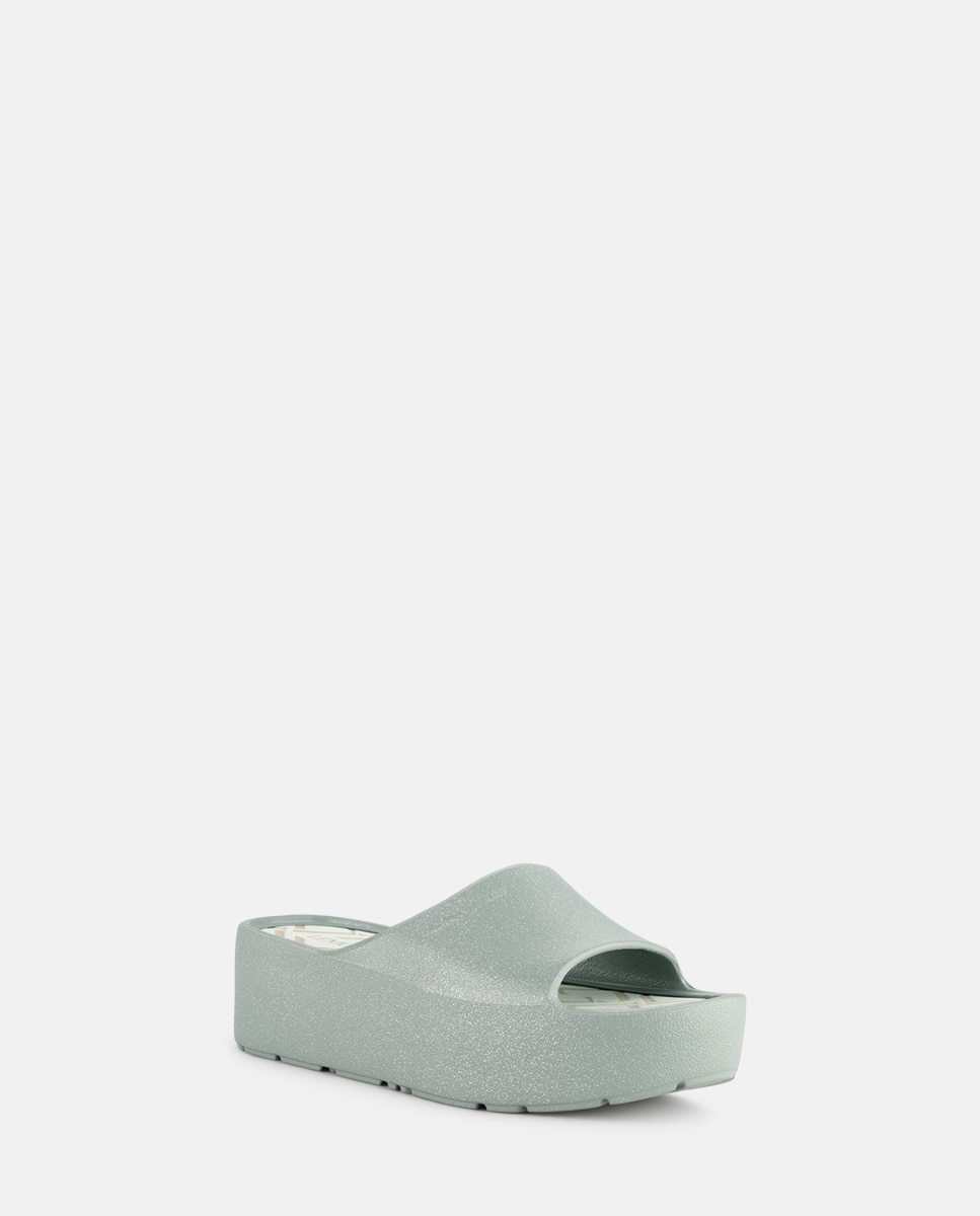 Chinelo de Plataforma Vegan FIORELLA Verde Acinzentado com Glitter Cinzento-2