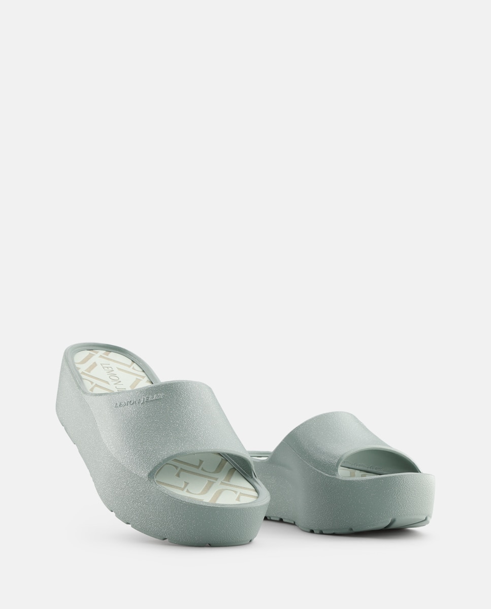 Chinelo de Plataforma Vegan FIORELLA Verde Acinzentado com Glitter Cinzento-3