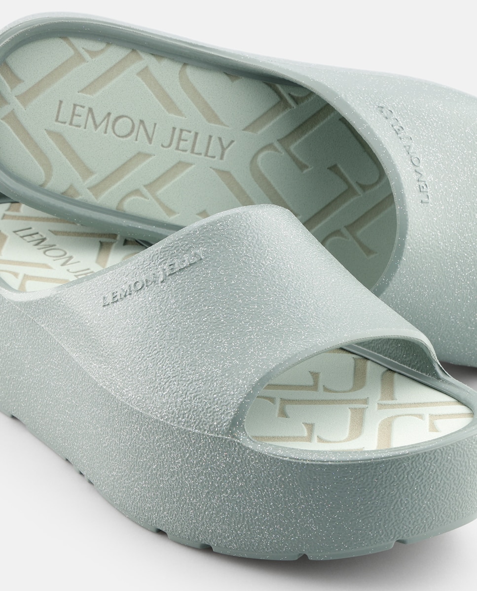 Chinelo de Plataforma Vegan FIORELLA Verde Acinzentado com Glitter Cinzento-4