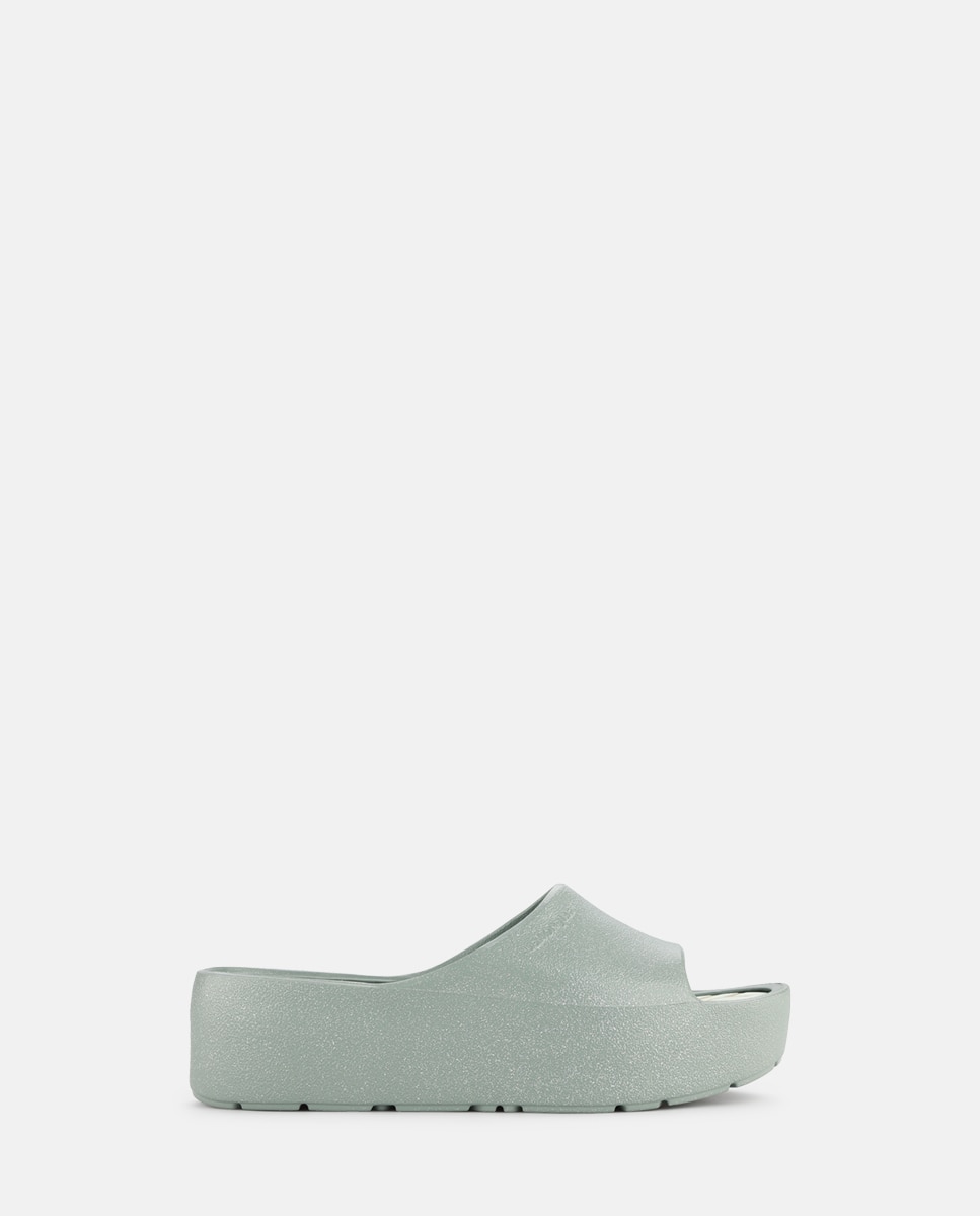 Imagem 0 de Chinelo de Plataforma Vegan FIORELLA Verde Acinzentado com Glitter