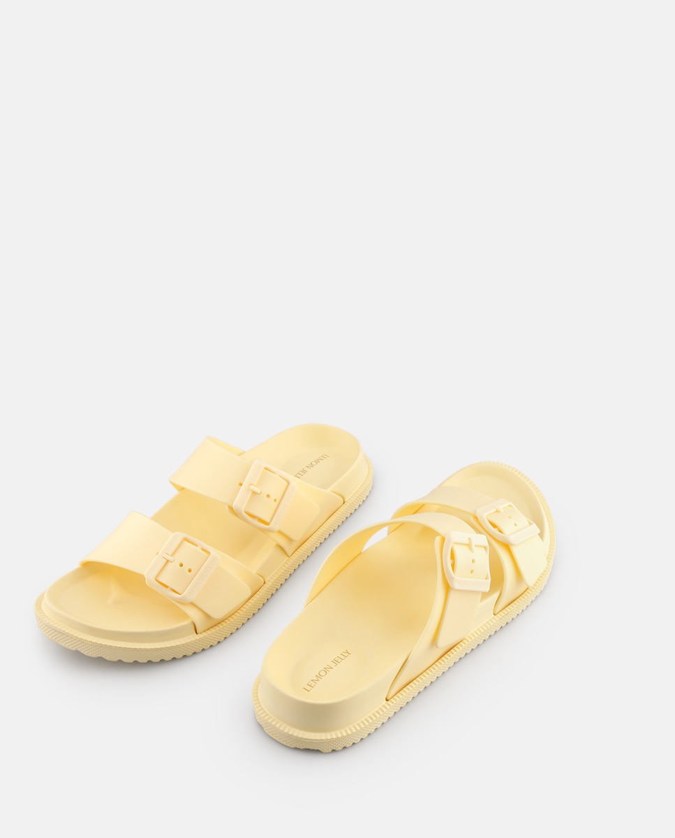 Sandálias Rasas com Fivelas Ajustáveis Vegan ELISE em Amarelo Amarelo-3