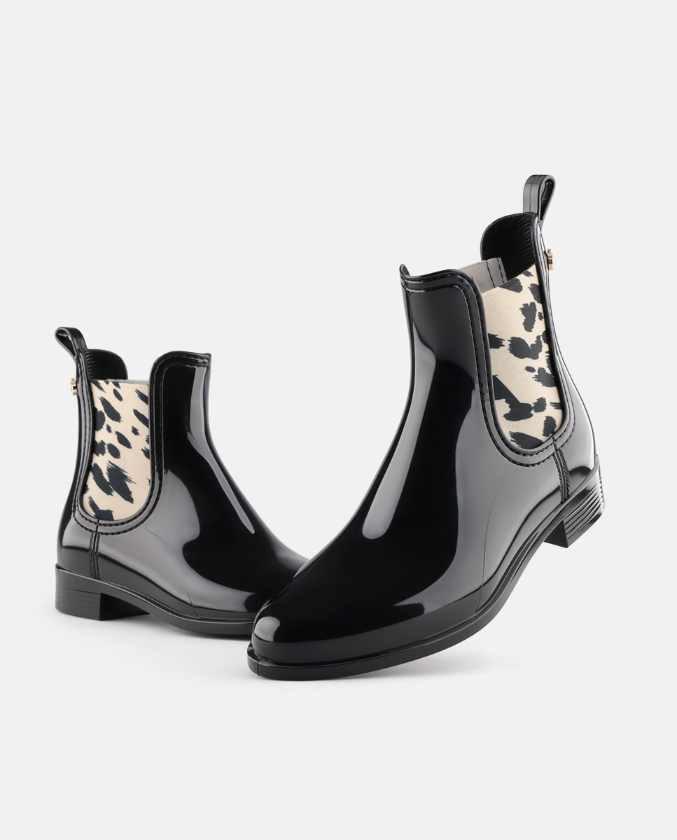 Botins Chelsea Vegan de Senhora com Elástico Estampado MIRA em Preto Preto-3