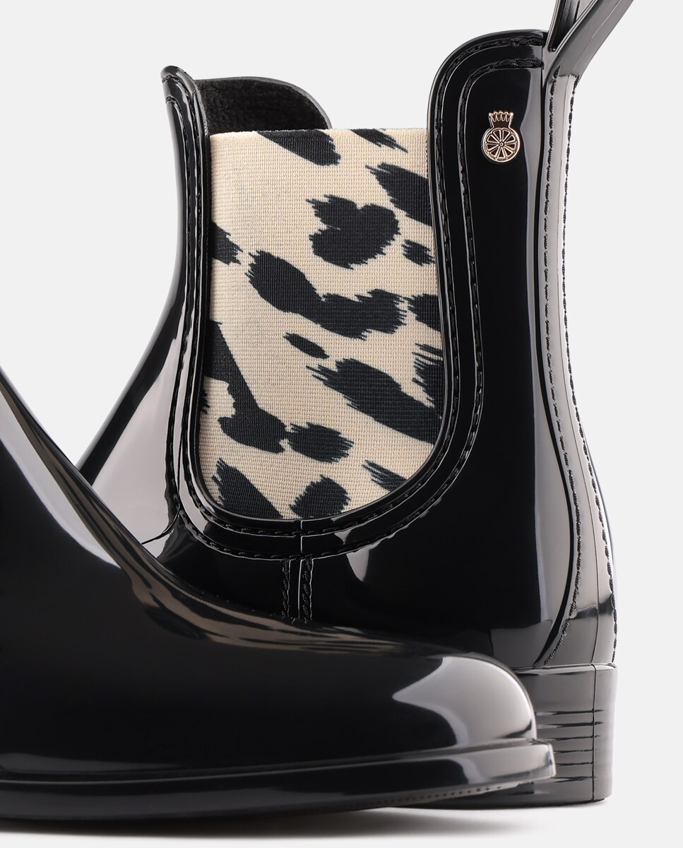 Botins Chelsea Vegan de Senhora com Elástico Estampado MIRA em Preto Preto-4