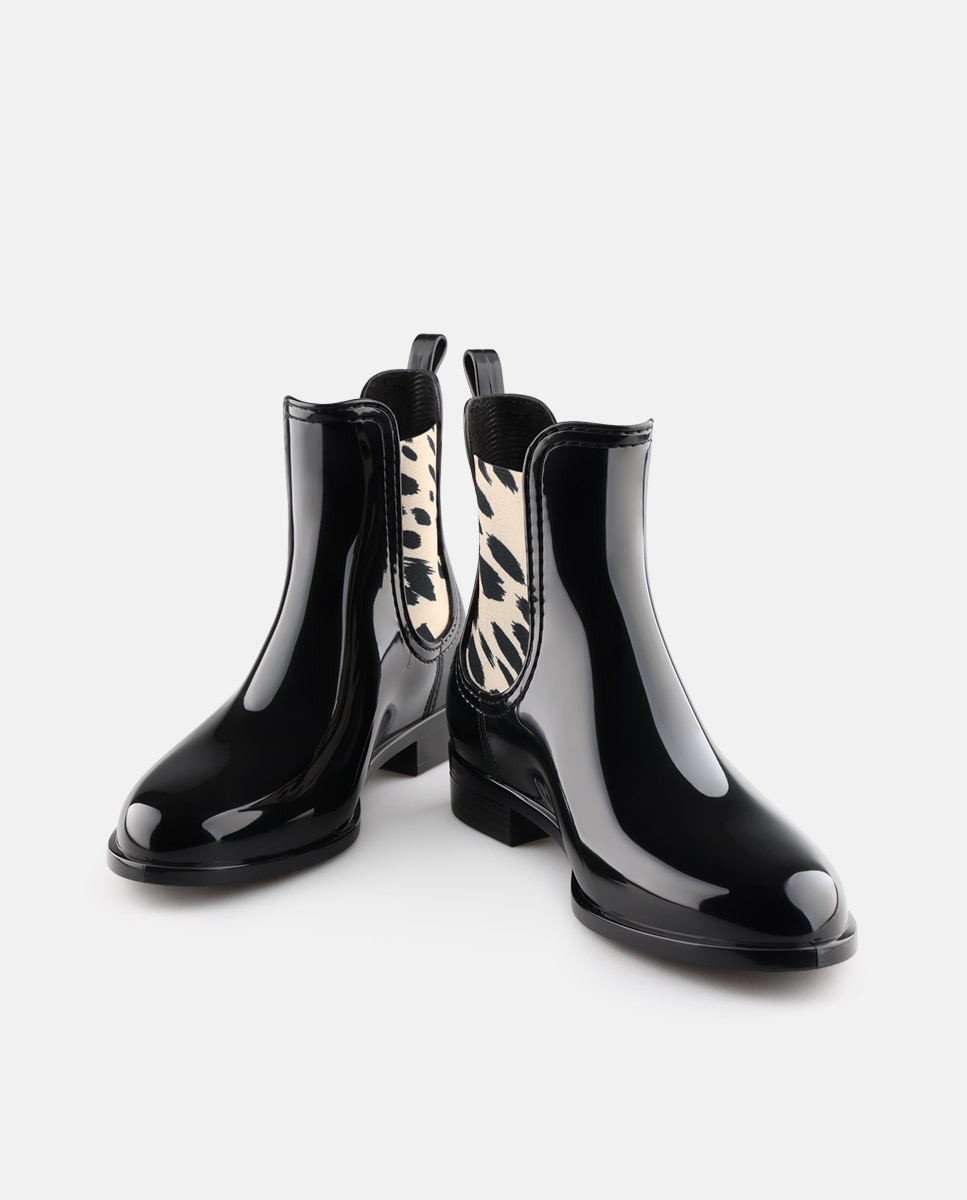 Botins Chelsea Vegan de Senhora com Elástico Estampado MIRA em Preto Preto-5