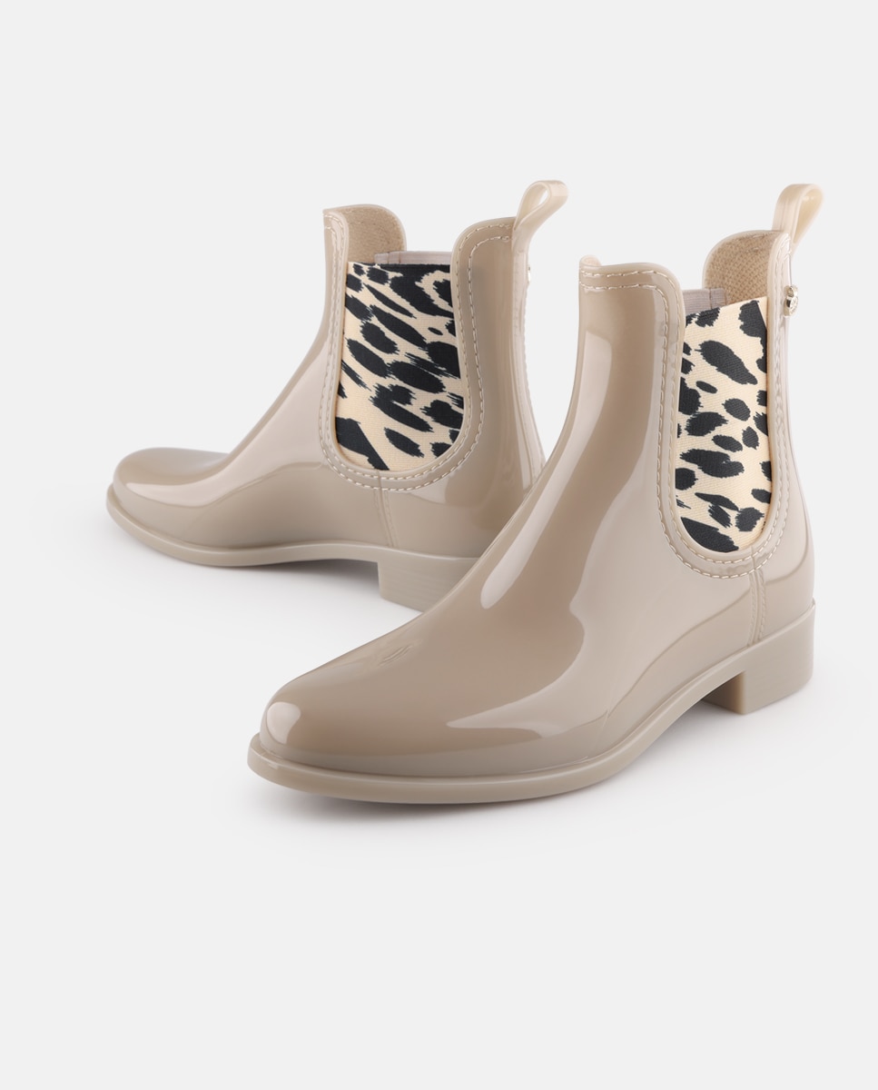 Botins Chelsea Vegan de Senhora com Elástico Estampado MIRA em Bege Bege-3