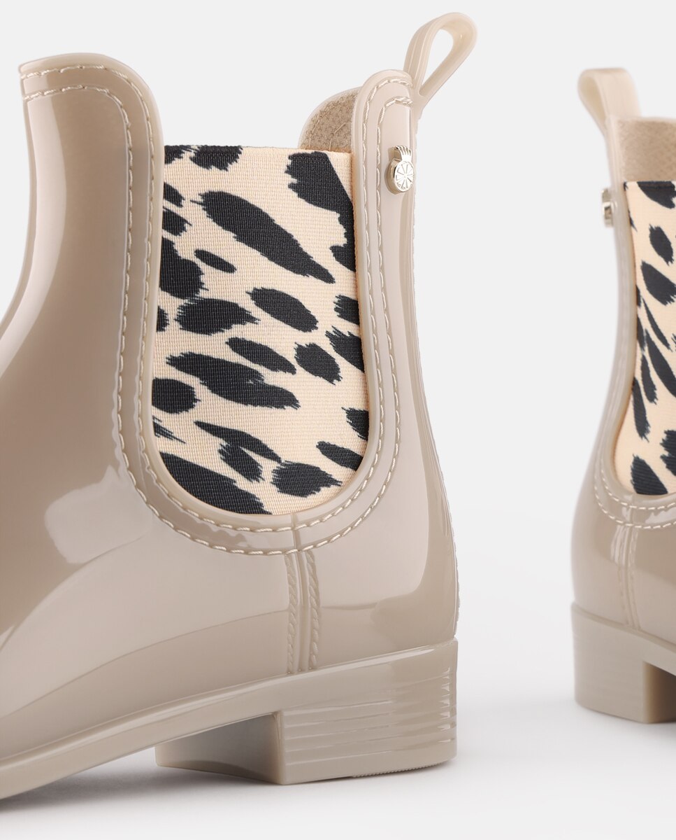 Botins Chelsea Vegan de Senhora com Elástico Estampado MIRA em Bege Bege-4