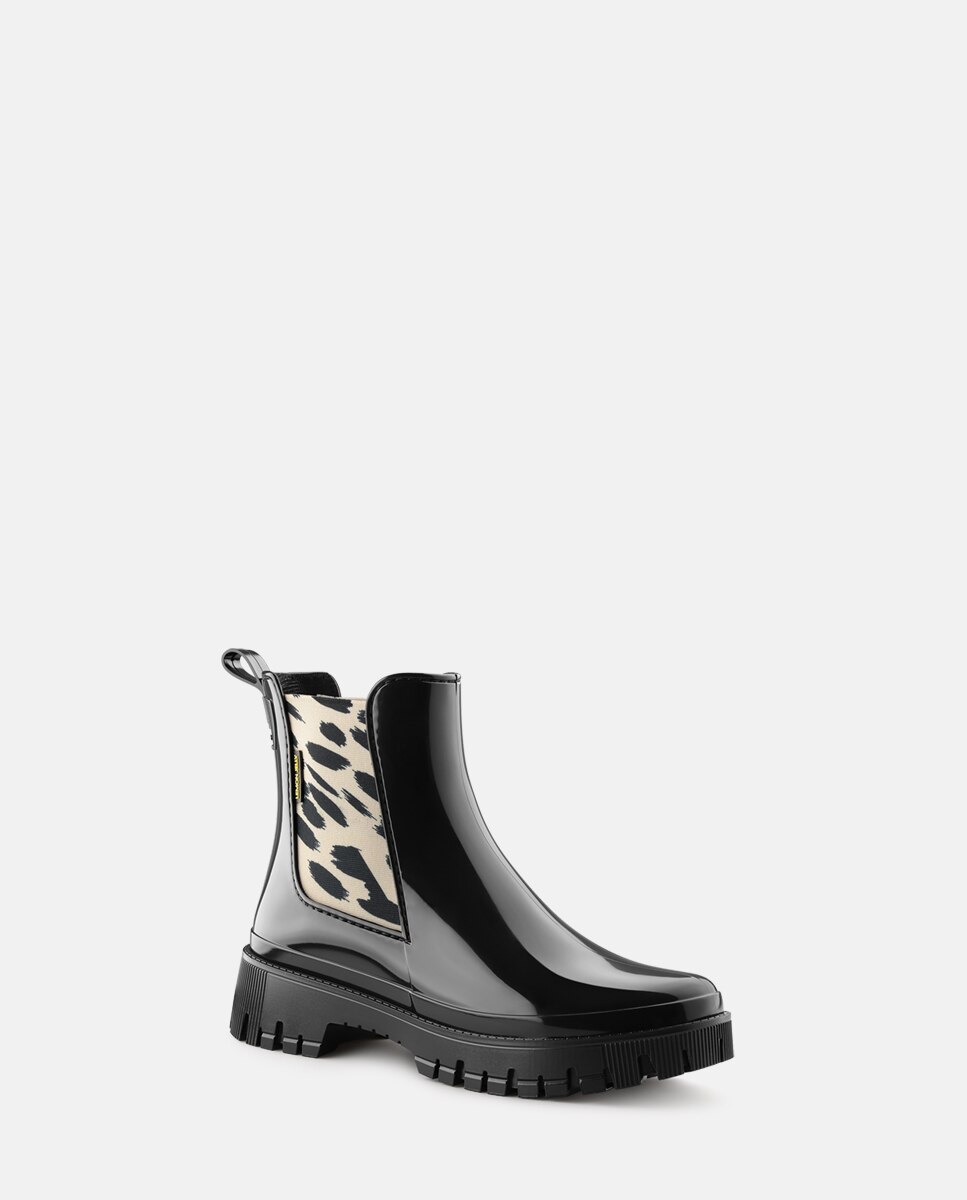 Botins Chelsea de Chuva Vegan com Elástico Estampado MAKIRA em Preto Preto-2