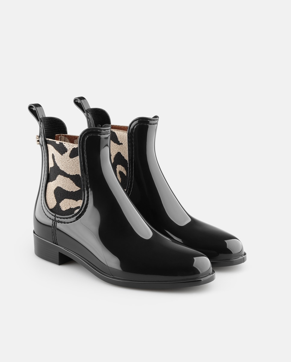 Botins Chelsea Vegan de Senhora com Elástico Estampado ROMY em Preto Preto-3