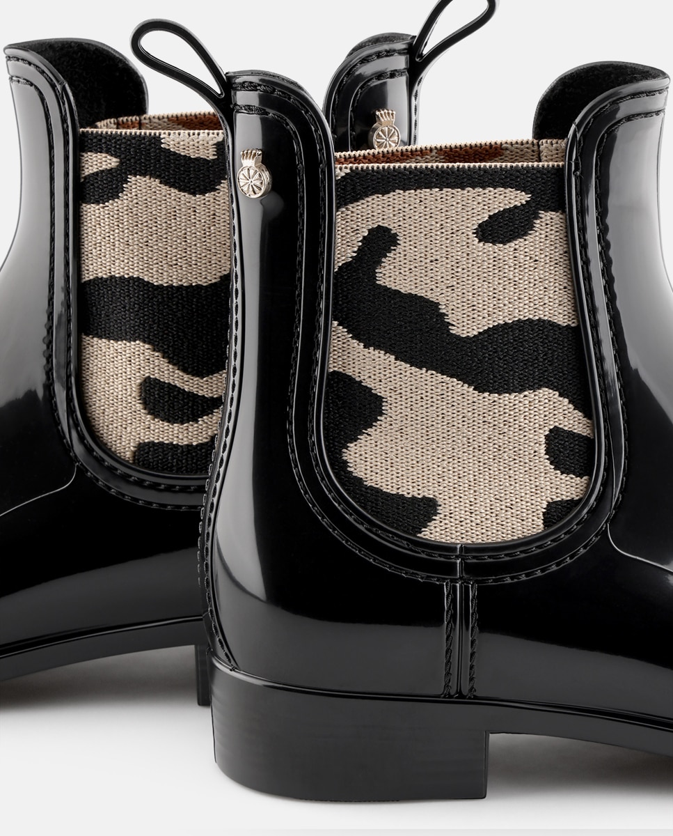 Botins Chelsea Vegan de Senhora com Elástico Estampado ROMY em Preto Preto-4