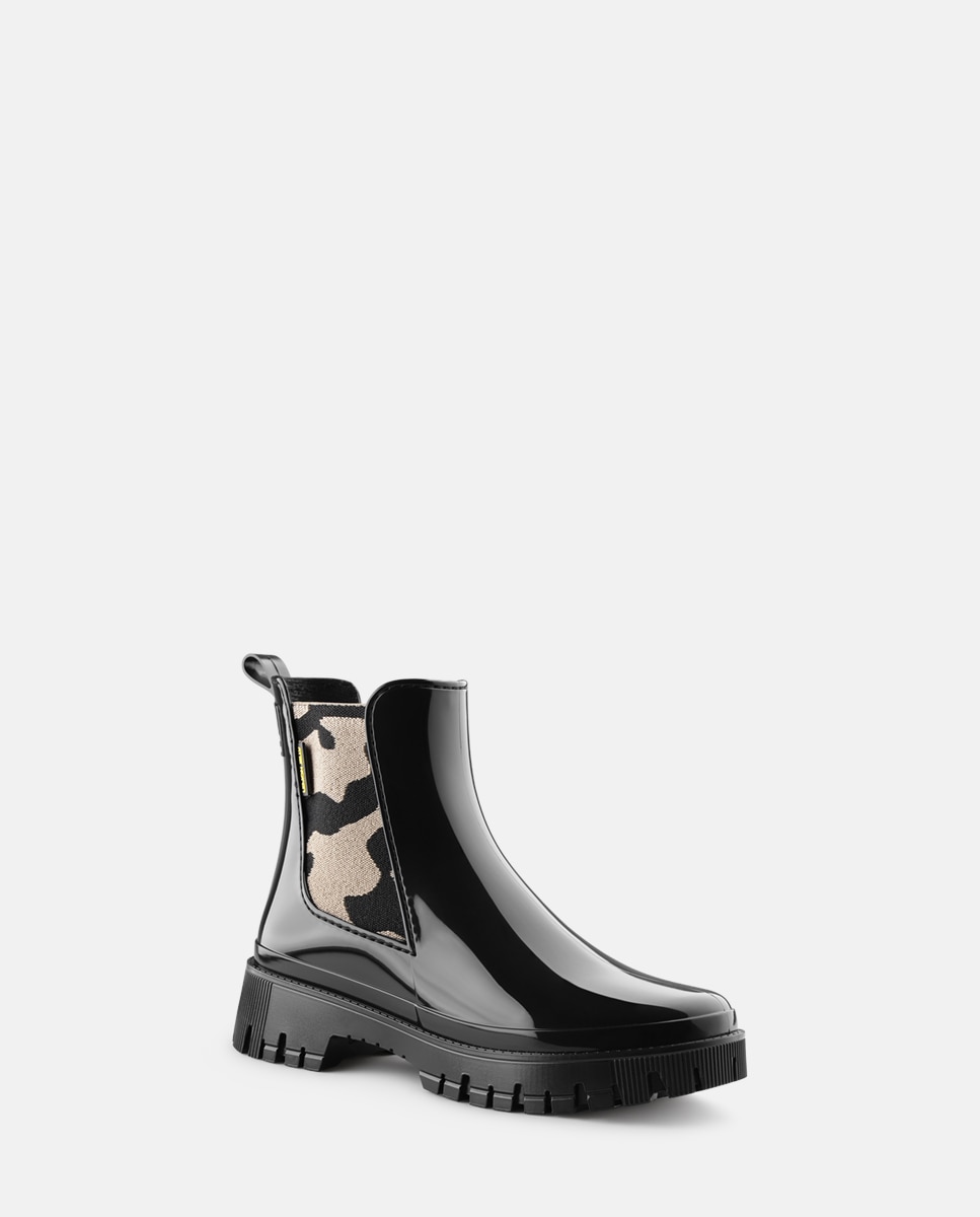 Botins de Chuva Vegan com Elástico Estampado MYLO em Preto Preto-2