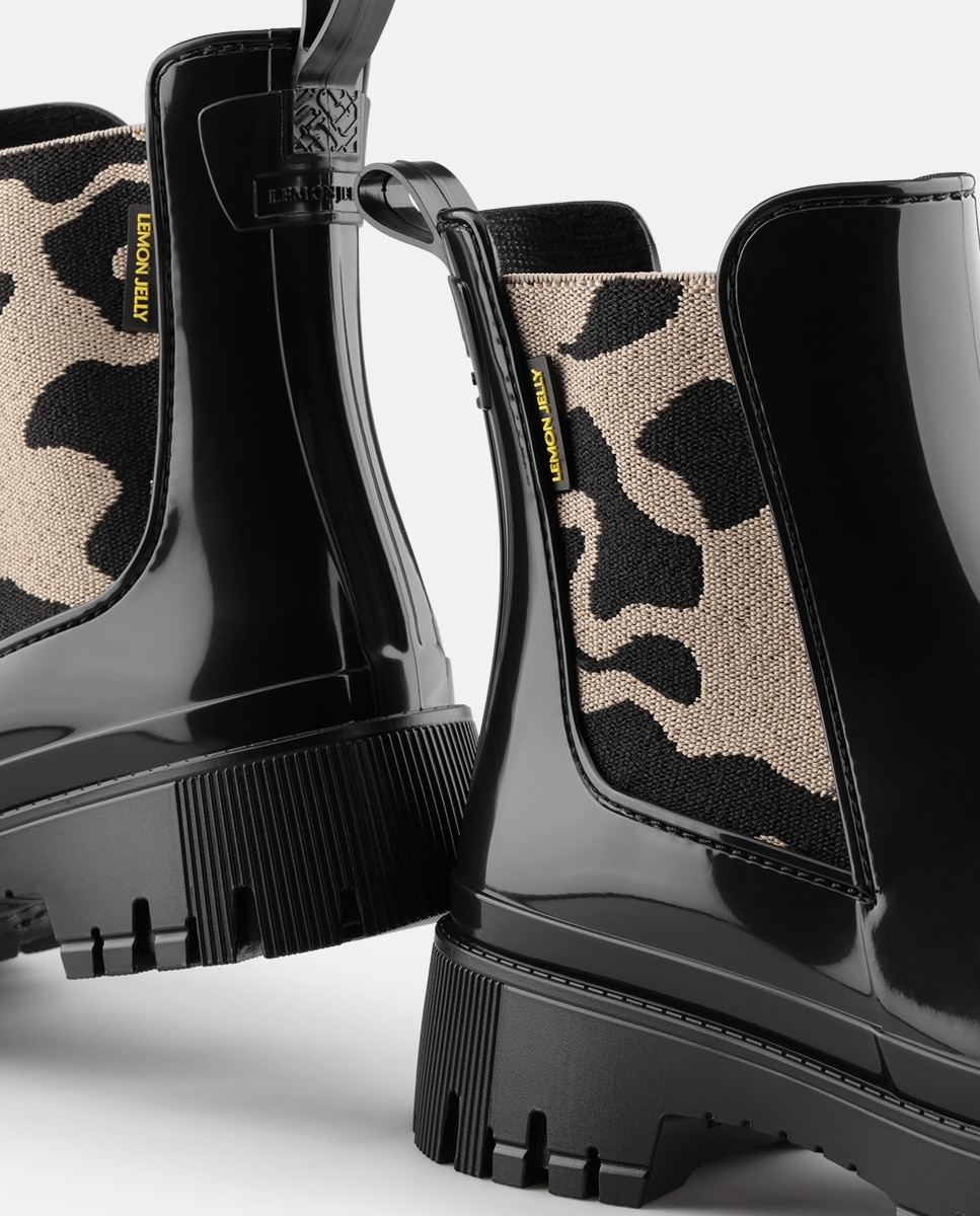 Botins de Chuva Vegan com Elástico Estampado MYLO em Preto Preto-4