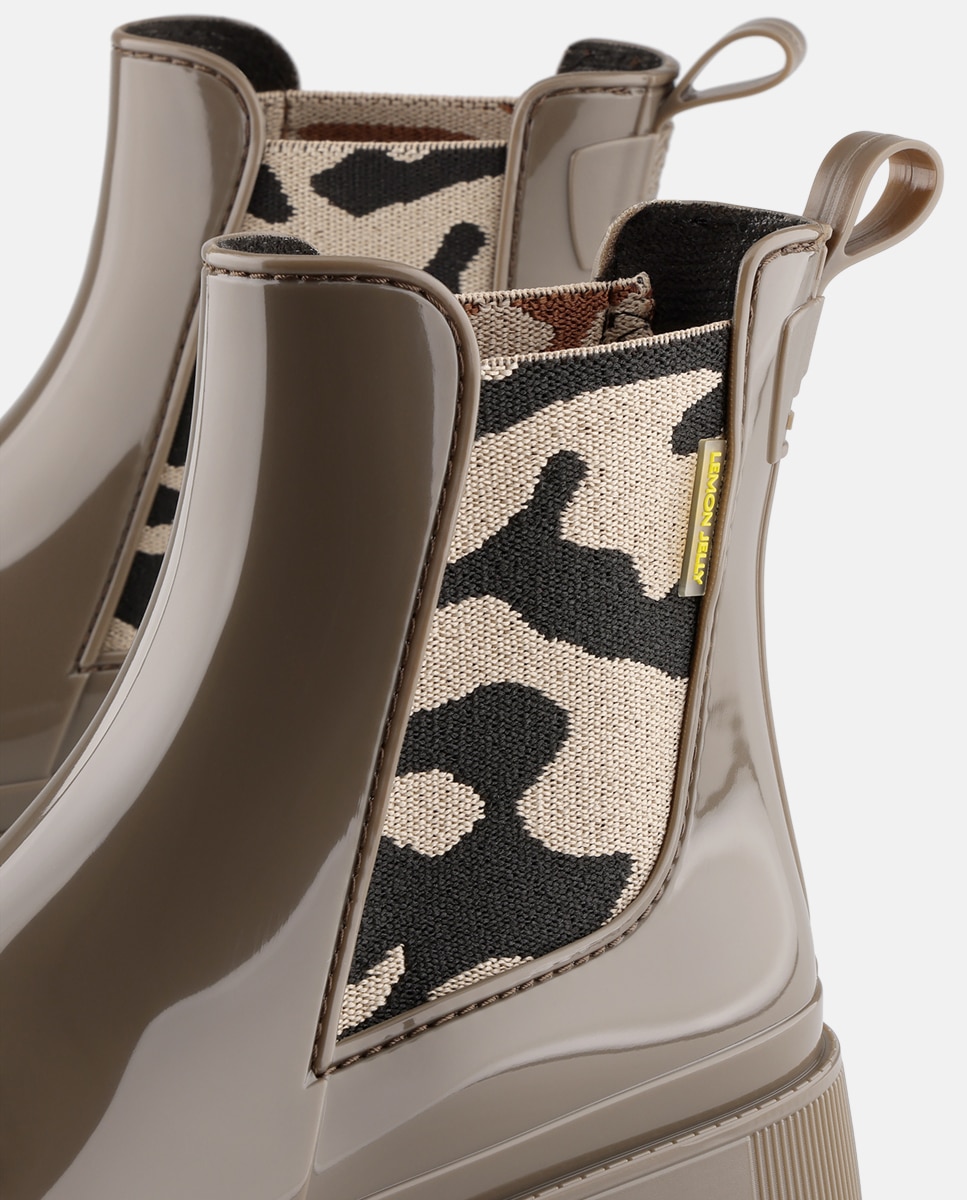Botins de Chuva Vegan com Elástico Estampado MYLO em Castanho Castanho-4