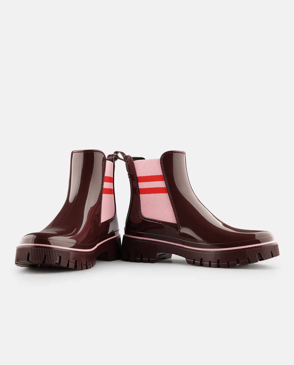 Botins Chelsea de Chuva Vegan CECI em Bordeaux Vermelho-3