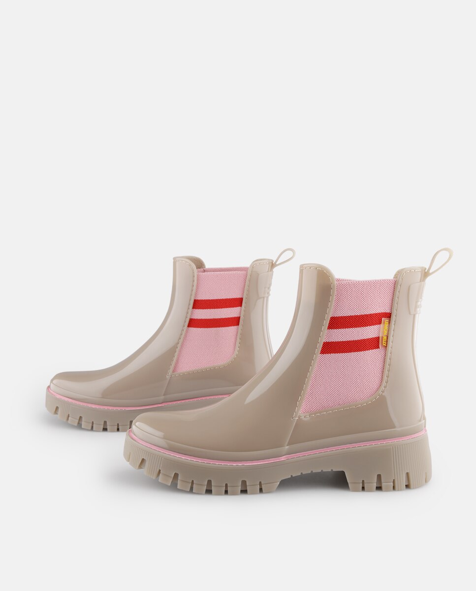 Botins Chelsea de Chuva Vegan CECI em Bege e Rosa Bege-3