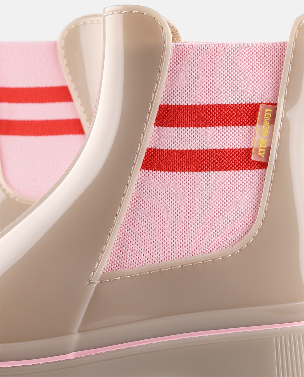 Botins Chelsea de Chuva Vegan CECI em Bege e Rosa Bege-4