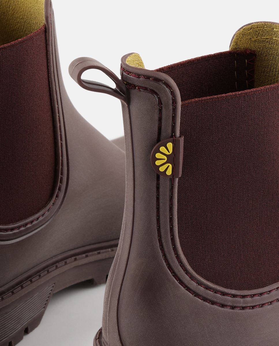 Botins Chelsea de Chuva Vegan LYANA em Bordeaux Vermelho-4