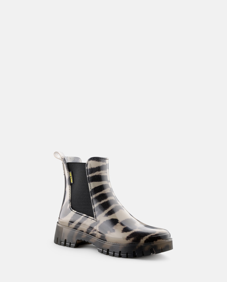 Botins Chelsea Vegan com Forro em Pelo Estampado ZURI em Preto Multicolor-2