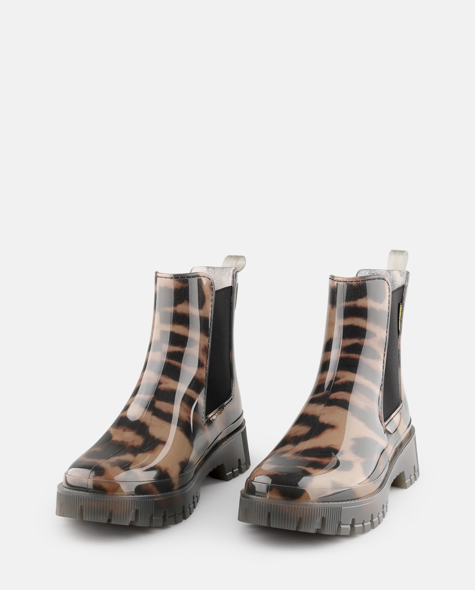 Botins Chelsea Vegan com Forro em Pelo Estampado ZURI em Castanho Castanho-5