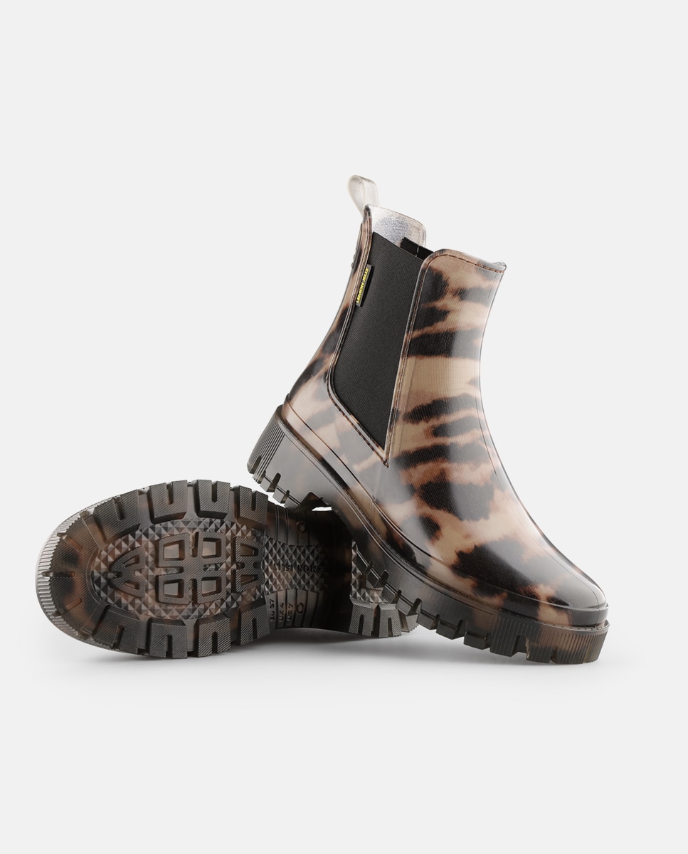 Botins Chelsea Vegan com Forro em Pelo Estampado ZURI em Castanho Castanho-3