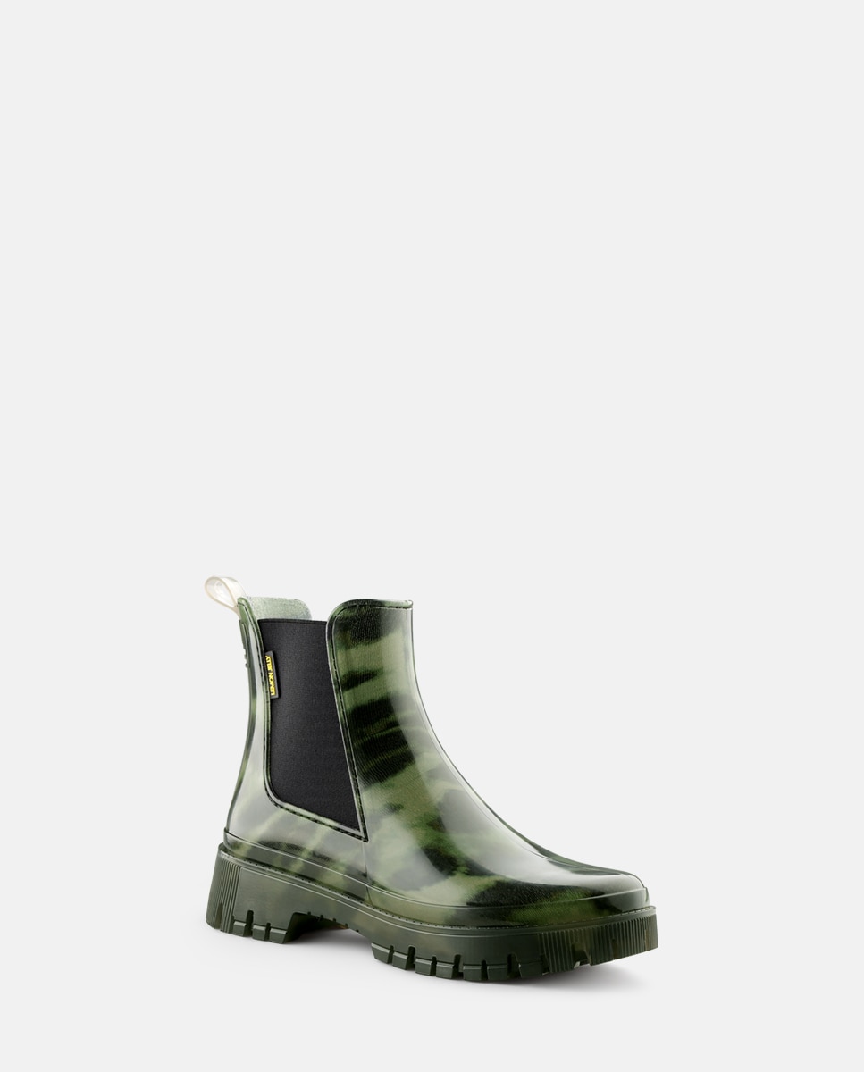 Botins Chelsea Vegan com Forro em Pelo Estampado ZURI em Verde Verde-2