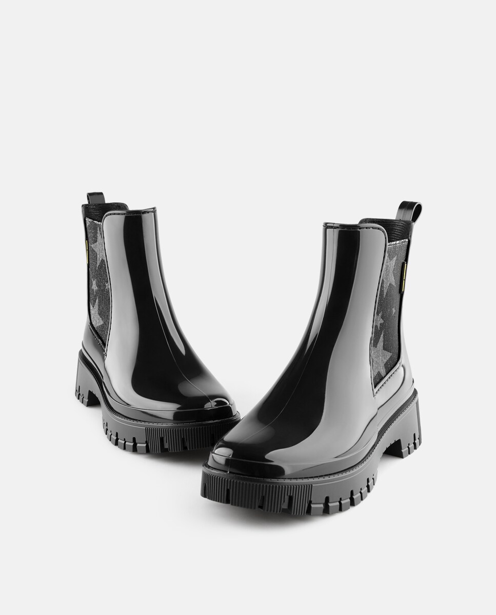 Botins Chelsea Vegan com Elástico Estampado STARLET em Preto Preto-5