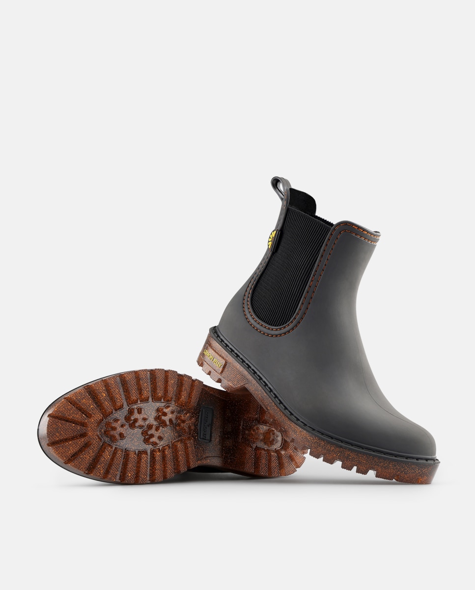 Botins Chelsea de Chuva Vegan LIRA em Preto com Glitter Preto-3