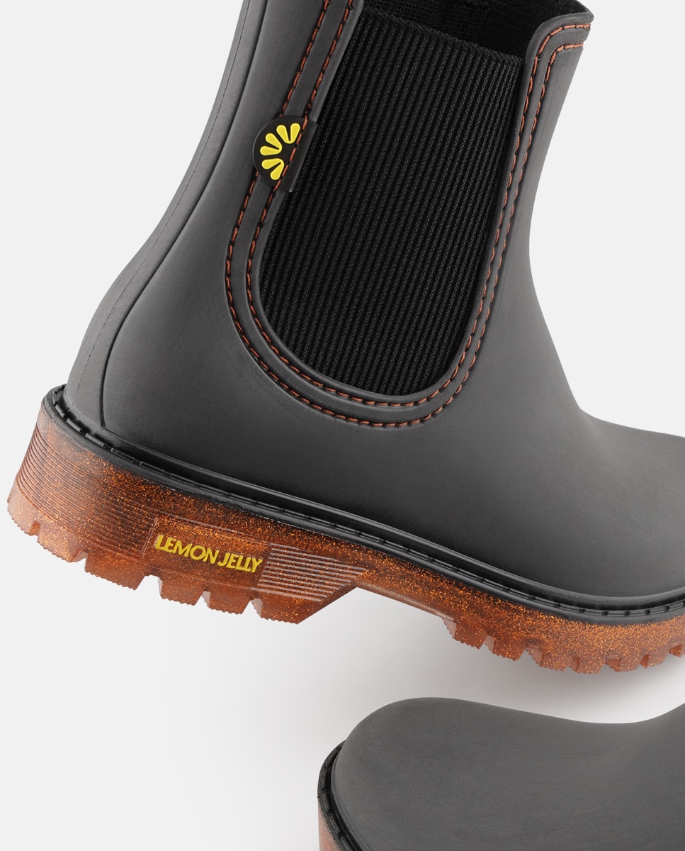 Botins Chelsea de Chuva Vegan LIRA em Preto com Glitter Preto-4