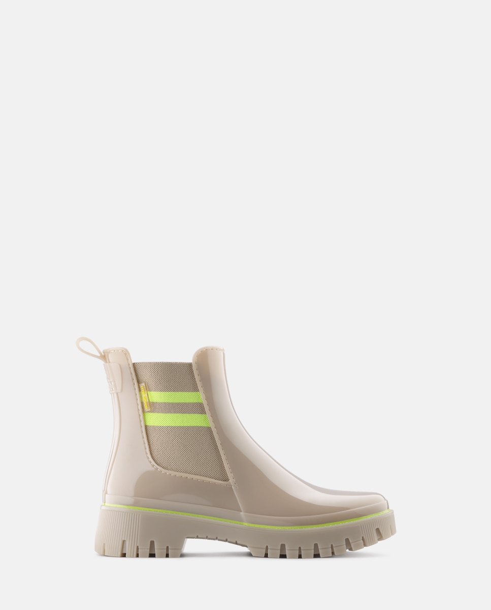 Imagem 0 de Botins Chelsea de Chuva Vegan CECI em Bege e Néon