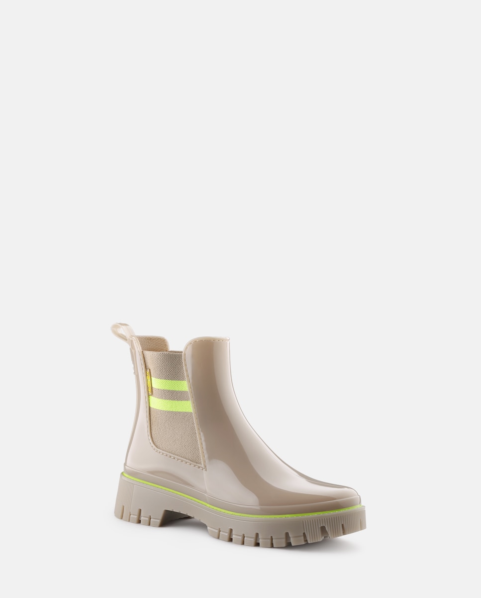Botins Chelsea de Chuva Vegan CECI em Bege e Néon Bege-2