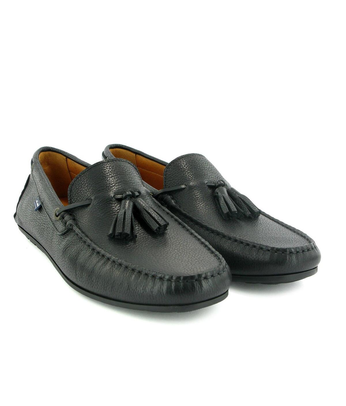 Mocassins City Loafers com Borlas em Pele Gravada Preto-3