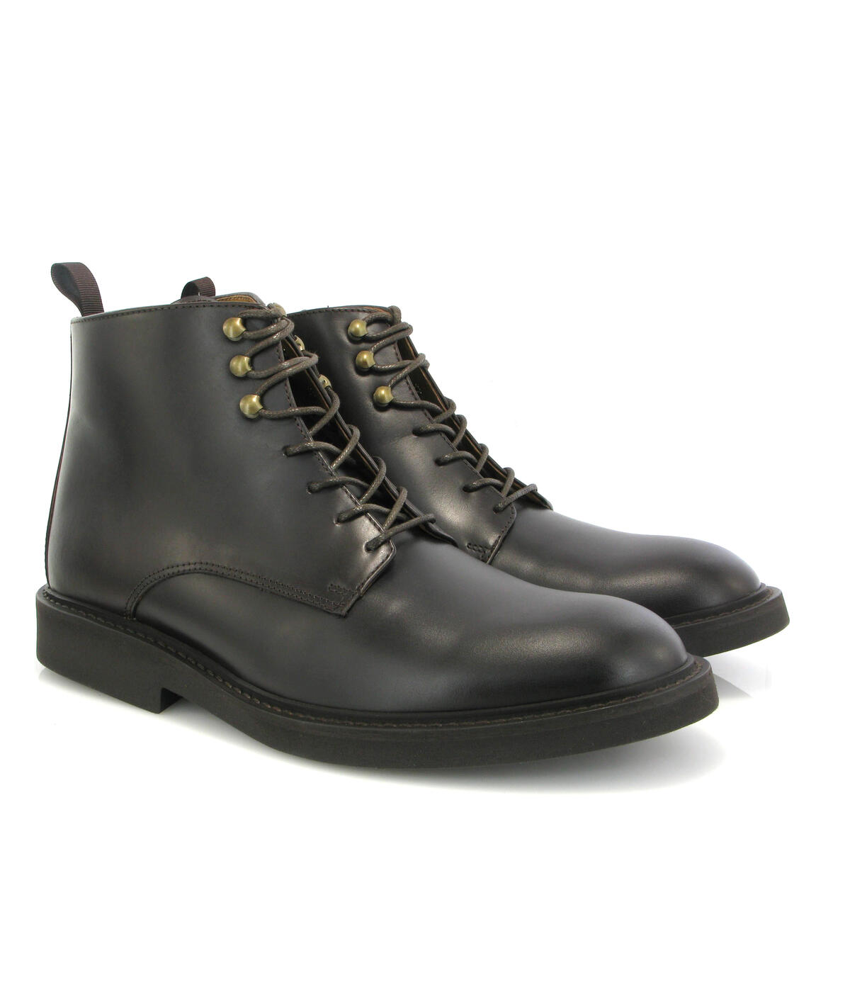Botas com cordões em Pele Pull Up Castanho-escuro-3