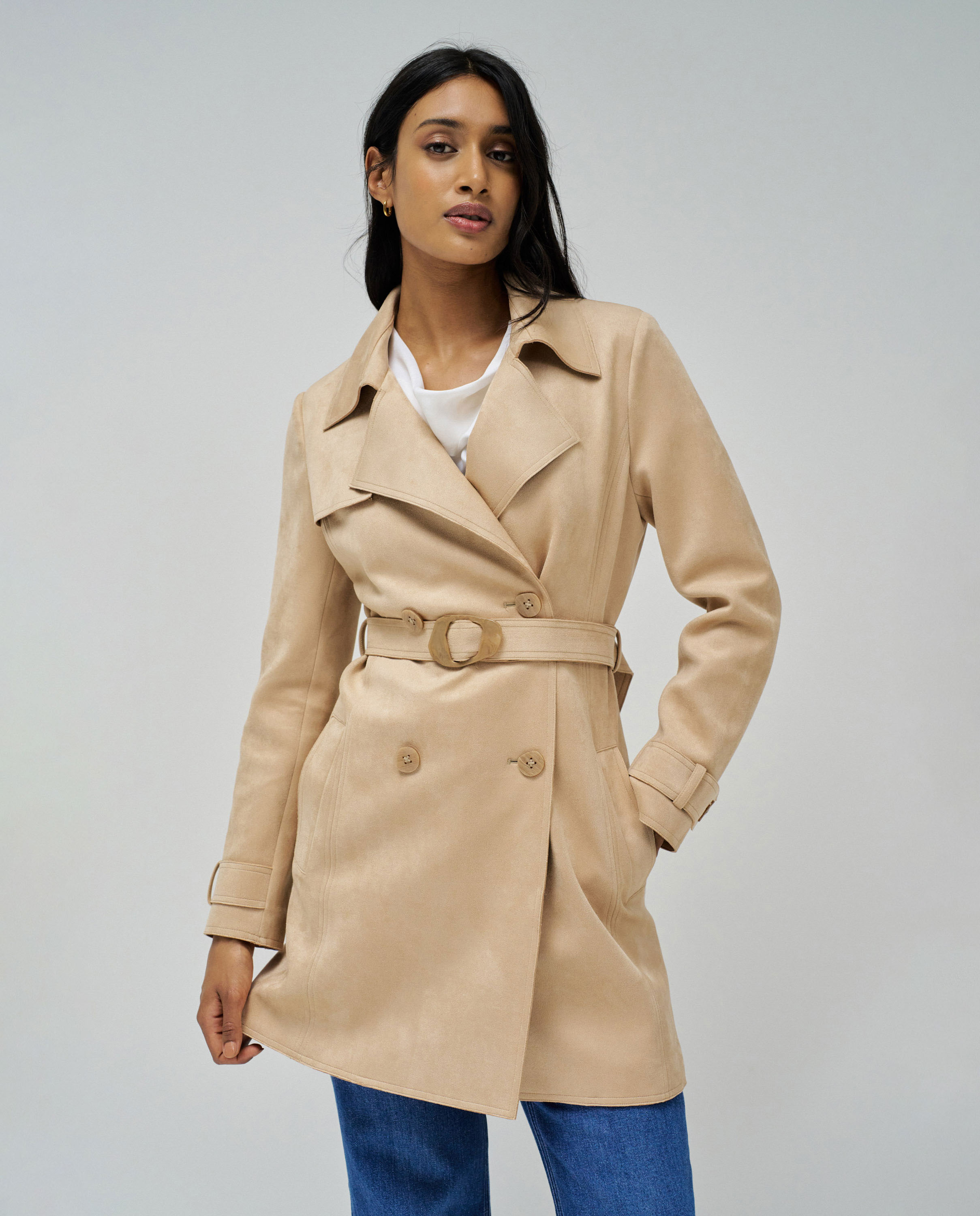 Gabardine de Camurça com Dupla Abotoadura Natural-1