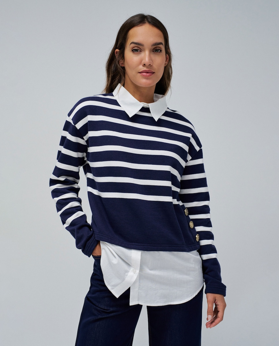 Camisola Combinada com Camisa Efeito 2 em 1 Azul-1