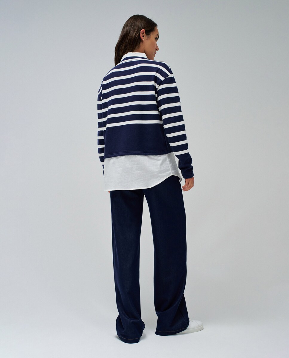Camisola Combinada com Camisa Efeito 2 em 1 Azul-3