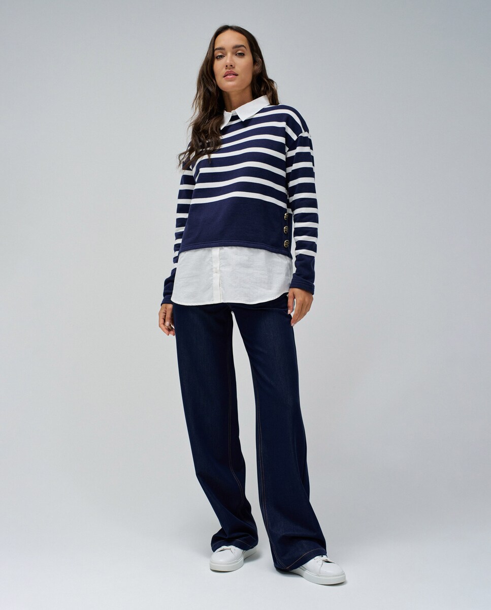 Camisola Combinada com Camisa Efeito 2 em 1 Azul-5