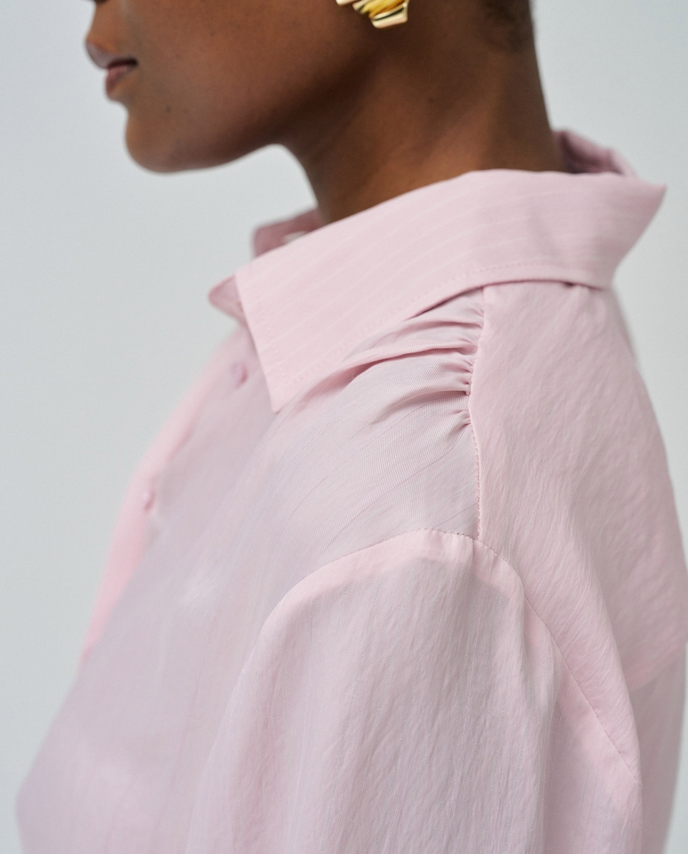 Camisa Assimétrica com Laço nos Punhos Rosa-4