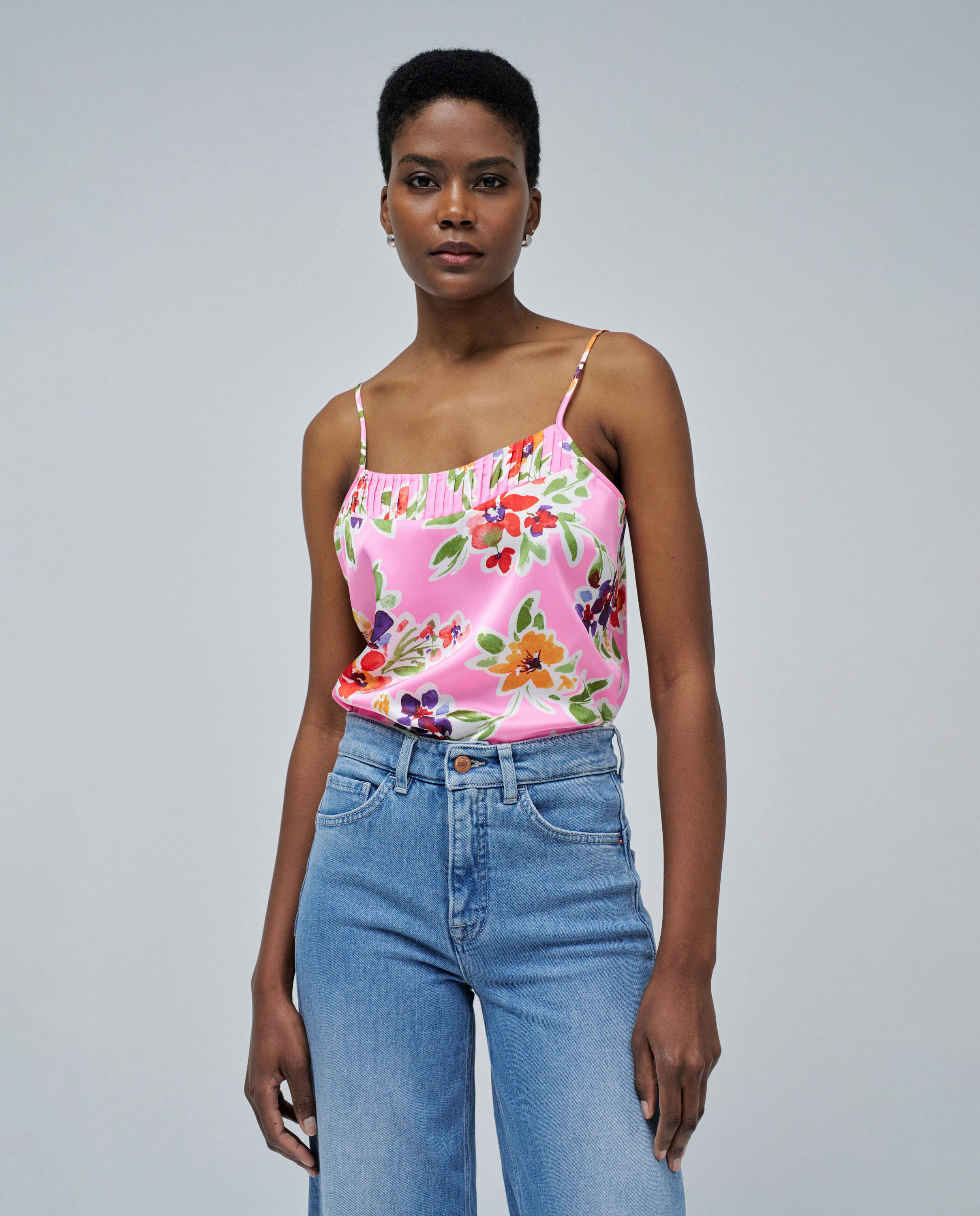 Top de Alças com Estampado Rosa-1