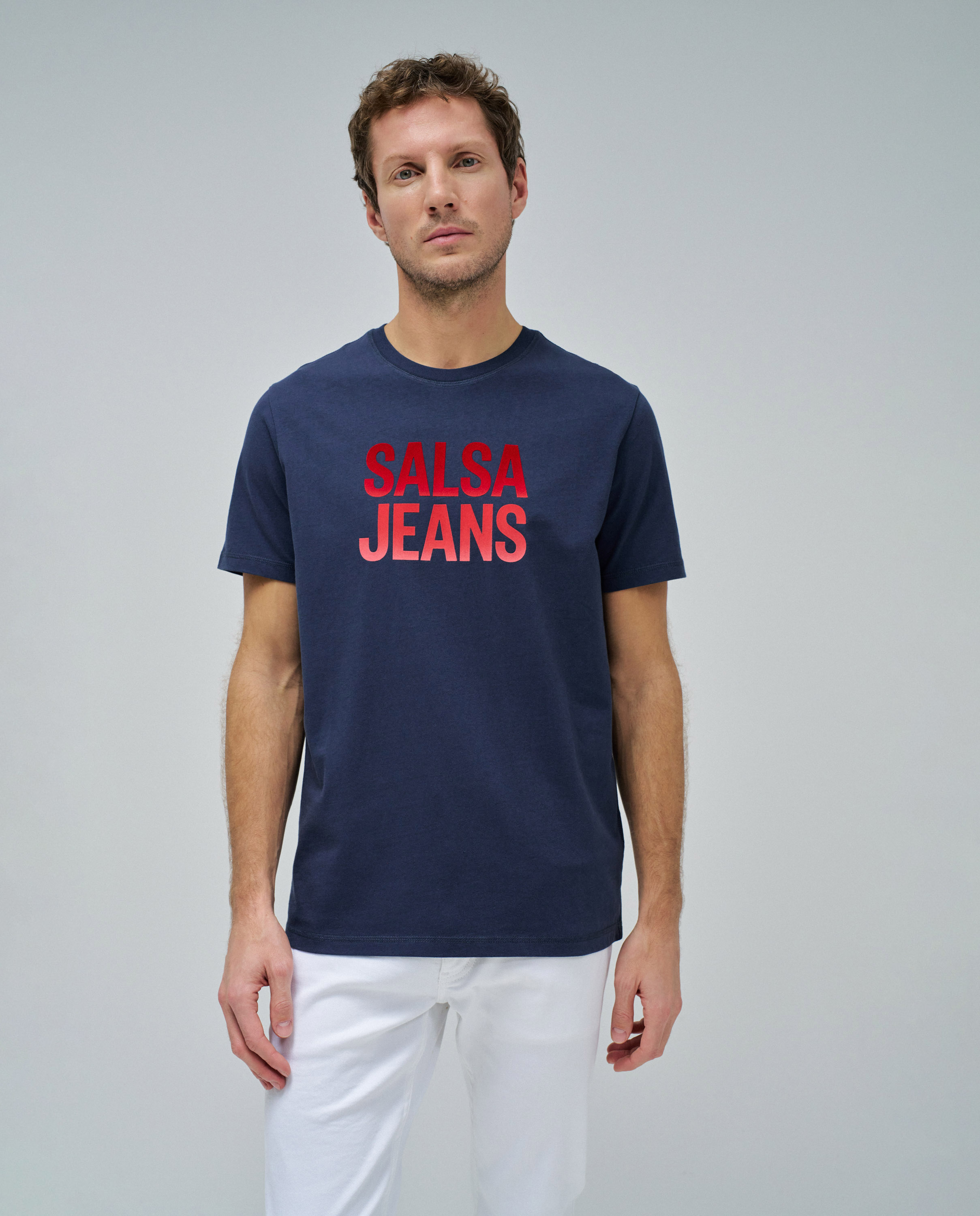 T-shirt com Branding de Manga Curta Azul-1