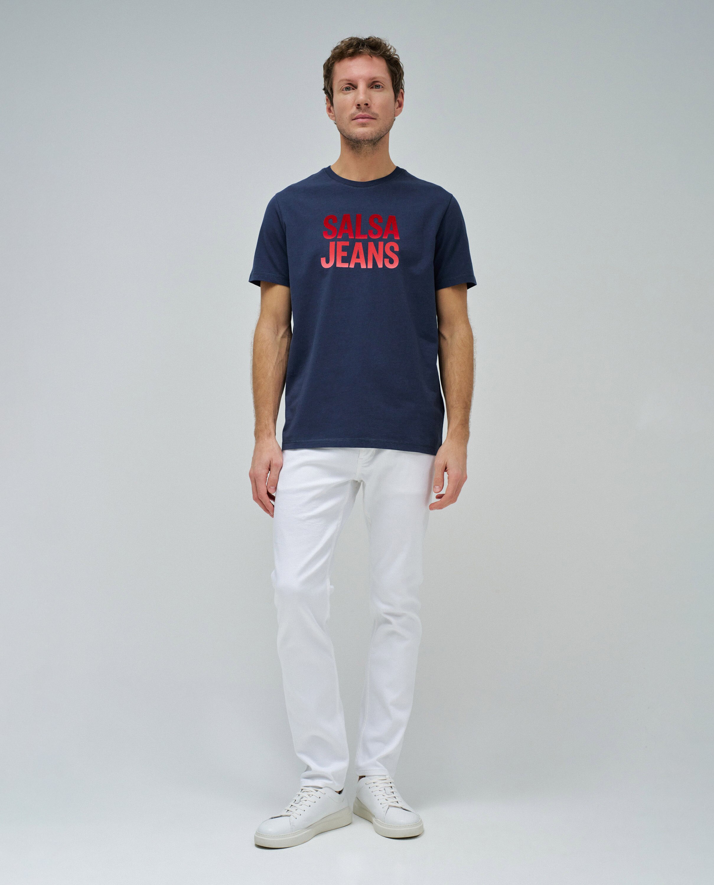 T-shirt com Branding de Manga Curta Azul-5