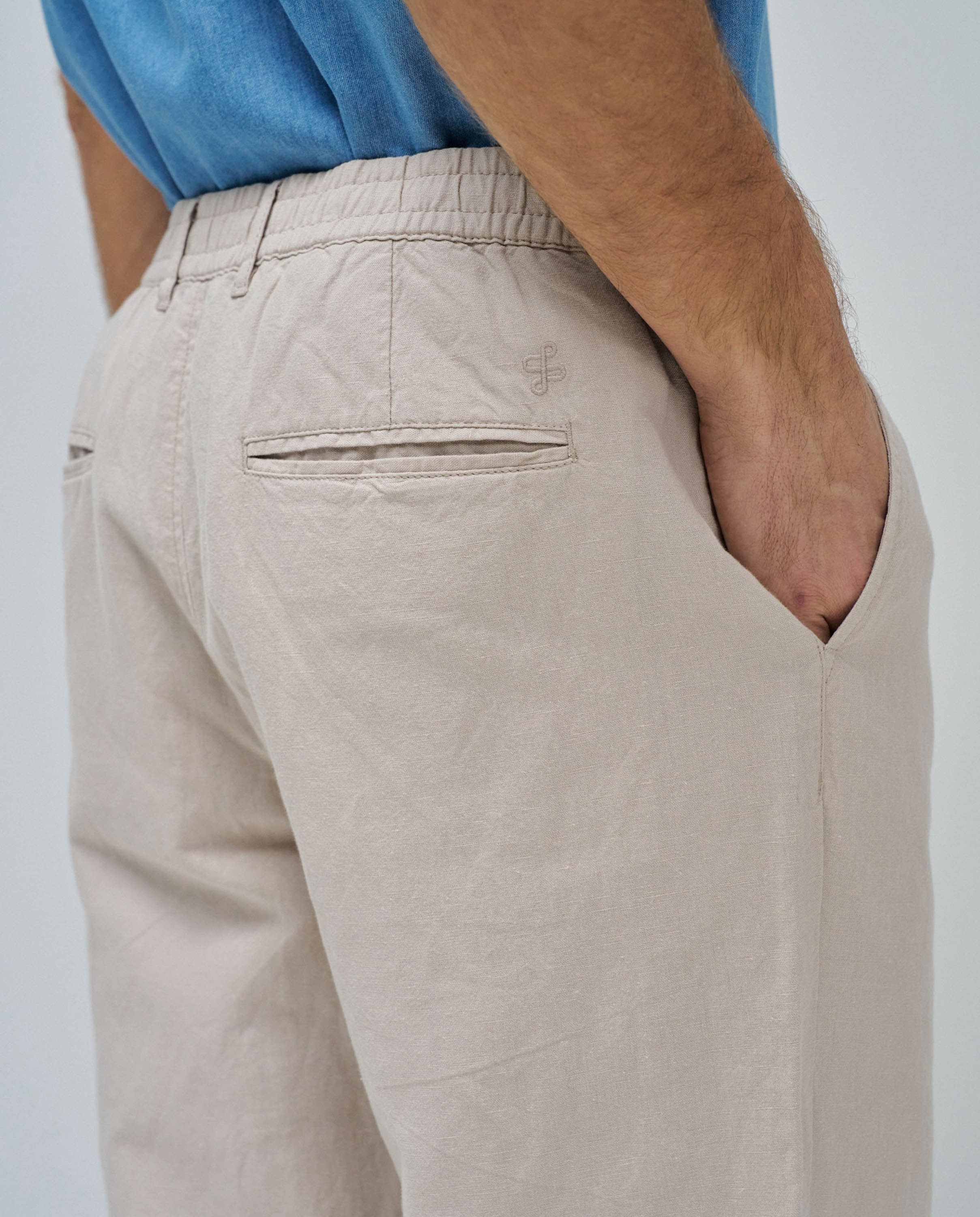 Calças Chino Regular com Mescla de Linho Creme-5