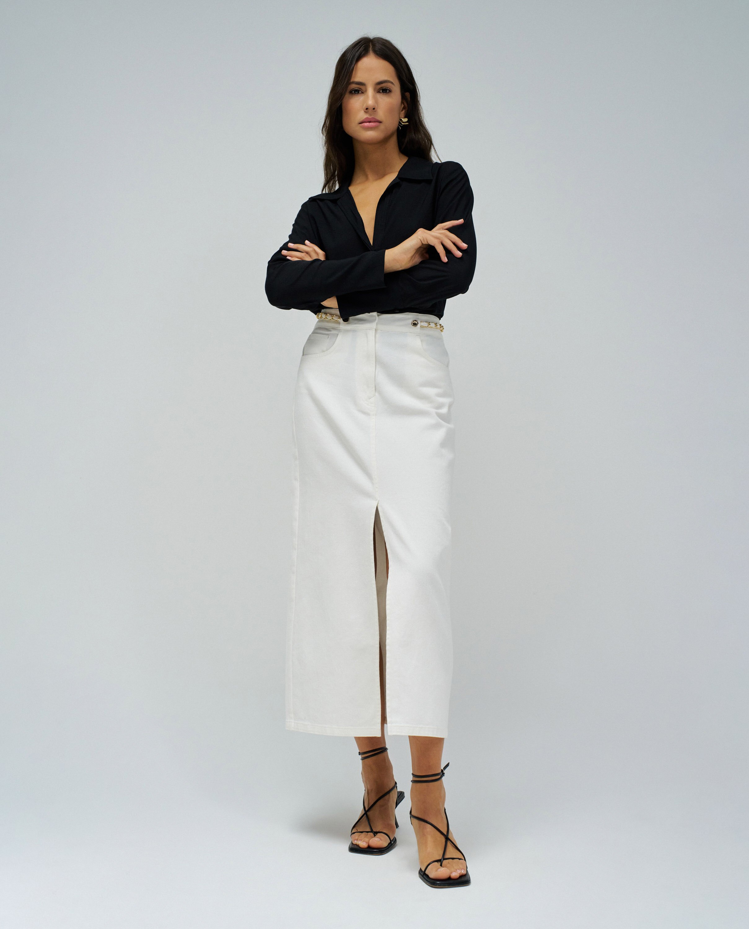 Saia True Midi Jeans Branco-1