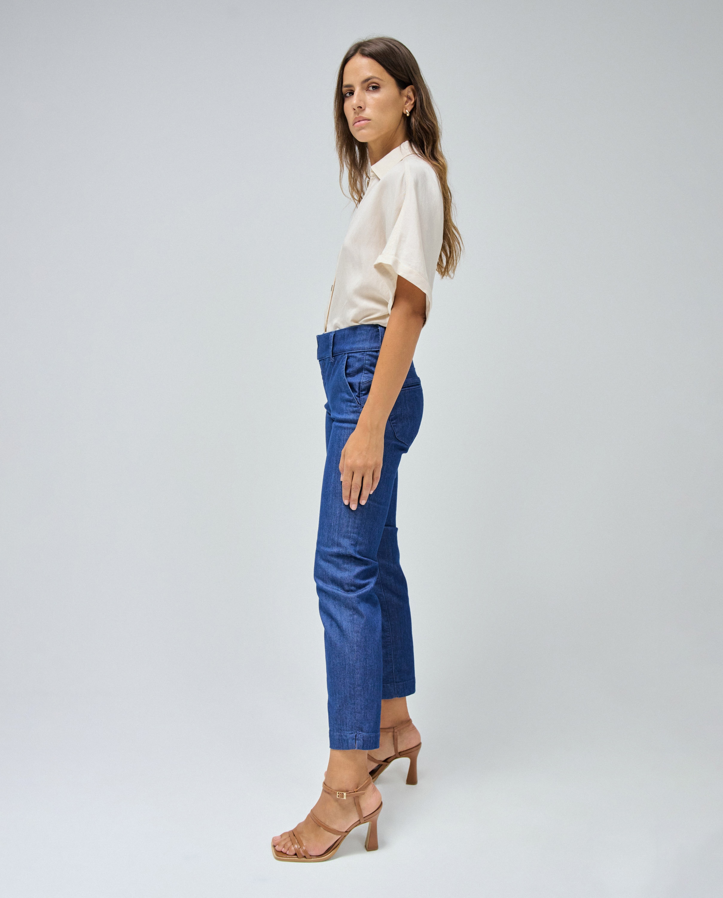 Calças Secret Calças Chino Push In Cropped Slim Azul-marinho-2
