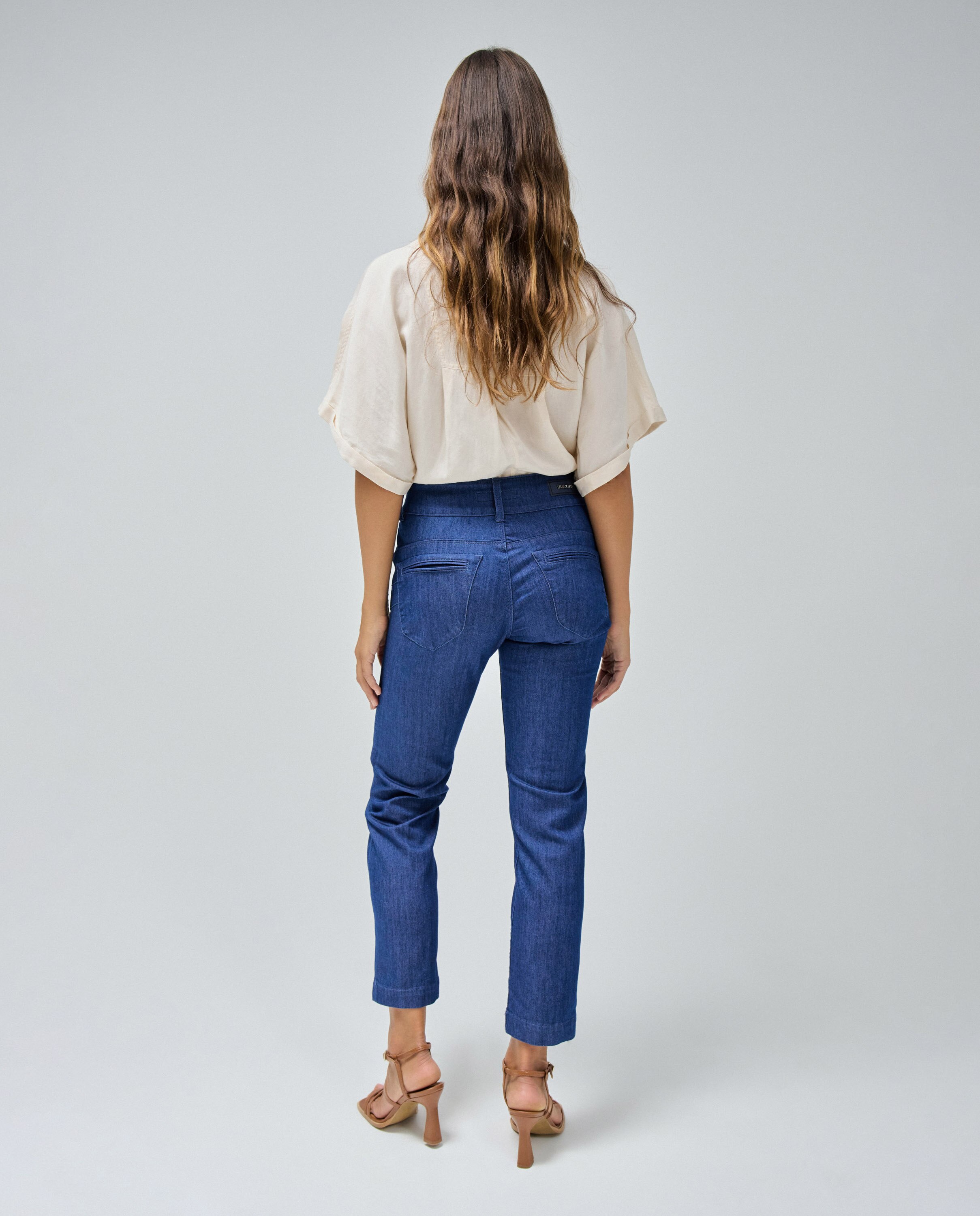 Calças Secret Calças Chino Push In Cropped Slim Azul-marinho-3